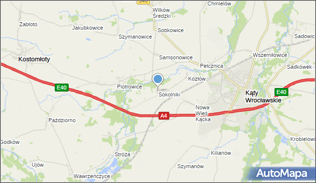 mapa Sokolniki, Sokolniki gmina Kąty Wrocławskie na mapie Targeo